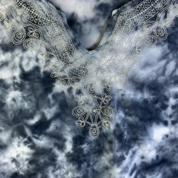 Company One Tie Dye Women Cotton Top 3/4 Sleeve Embroidery V Neck Blue Plus 2X - Picture 9 of 16